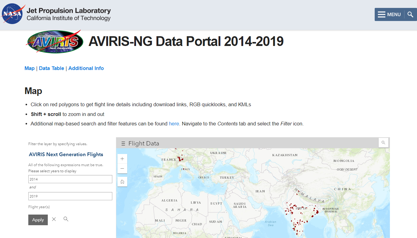 AVIRIS-NG数据获取门户网站↑