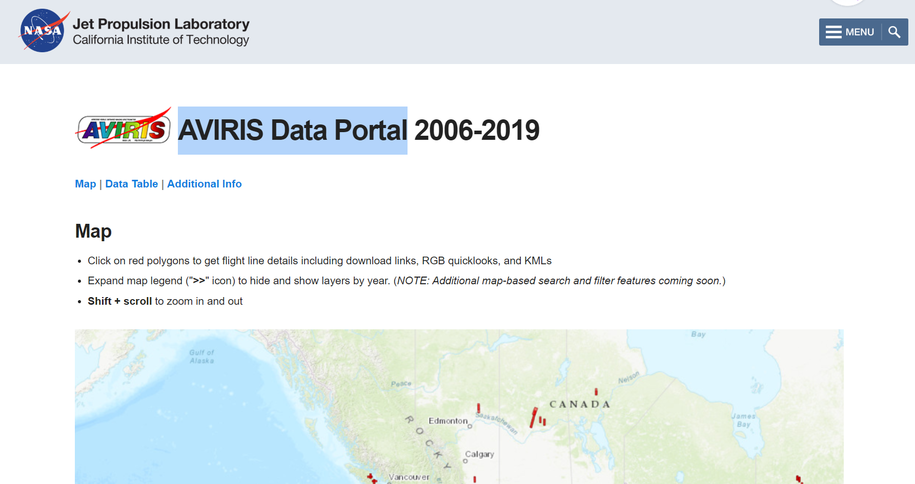 AVIRIS Data Protal ↑